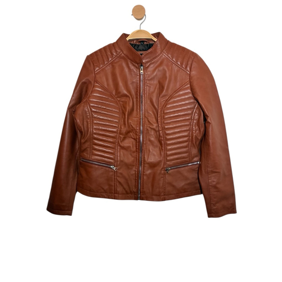 NEW! REAL LEATHER WOMEN'S JACKET COLOR BROWN /TAN SIZE L - Picture 2 of 13